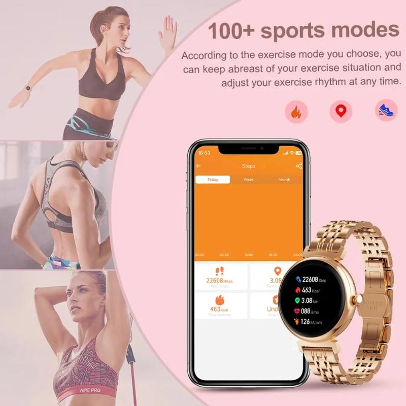 1,04-calowy ekran AMOLED Modny damski smartwatch Ekran zawsze włączony Połączenia Bluetooth Smartwatch Metalowa obudowa Zegarek z małym ekranem