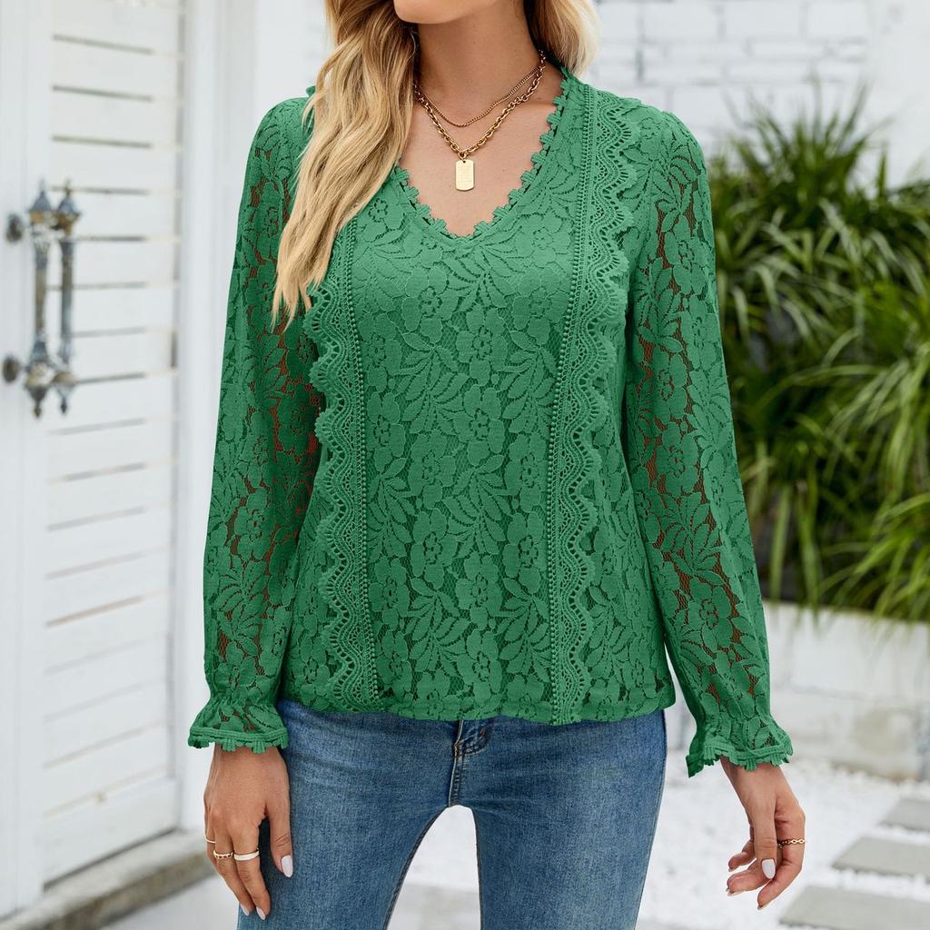 JKASHDK Damenmode, lässig, Frühling, Herbst, Blumenmuster, bedruckt, langärmelig, V-Ausschnitt, Blusen und Hemden