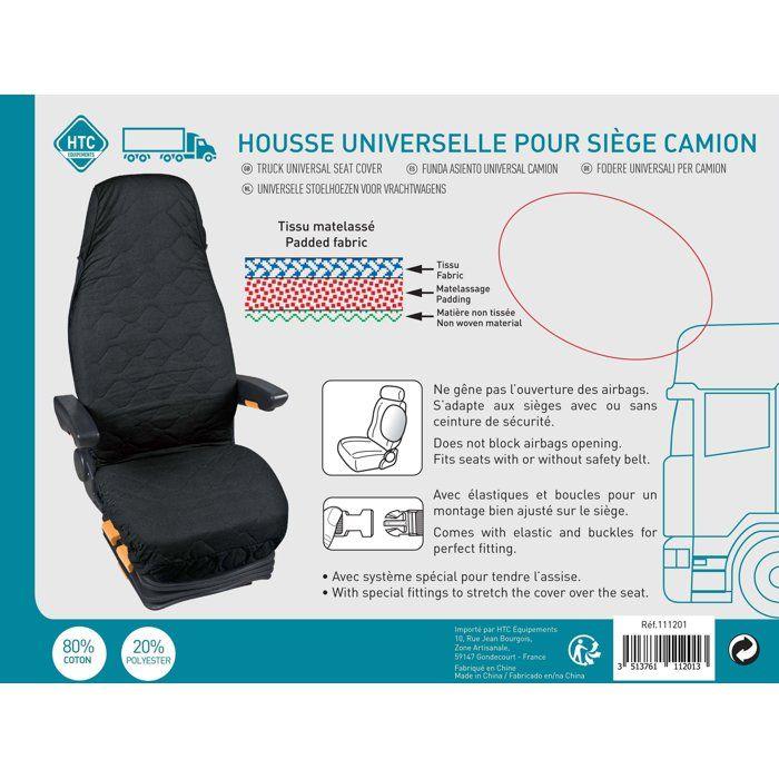 Housse universelle HTC EQUIPEMENTS pour siège de camion en coton matelassé noir 80% coton et 20% polyester