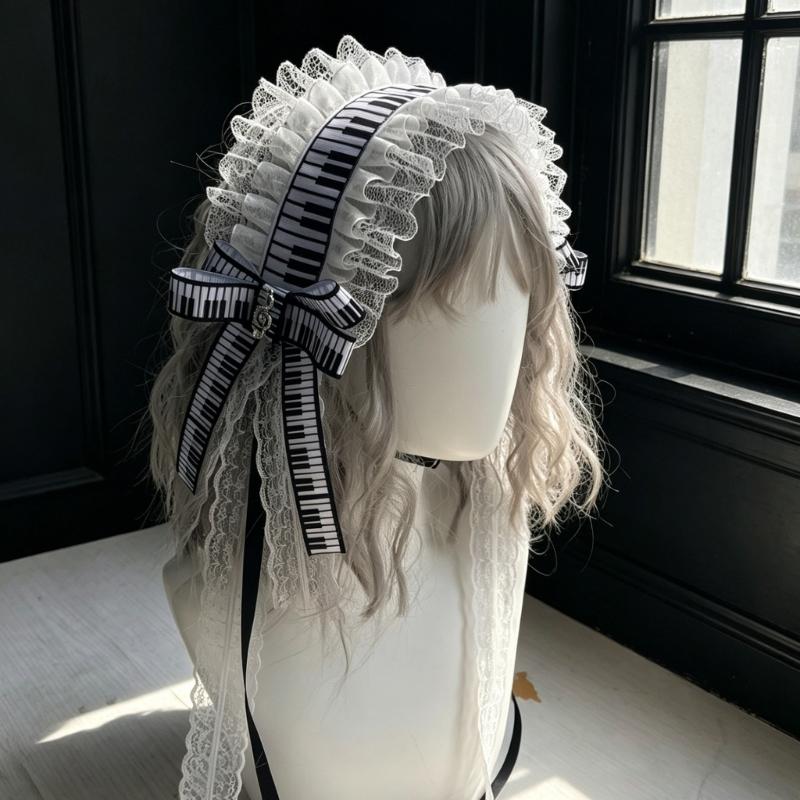 Fashion Lolitas Headbands Soft Durability Lolitas Lace Bows Hair Band With Music Notes for Costume Event