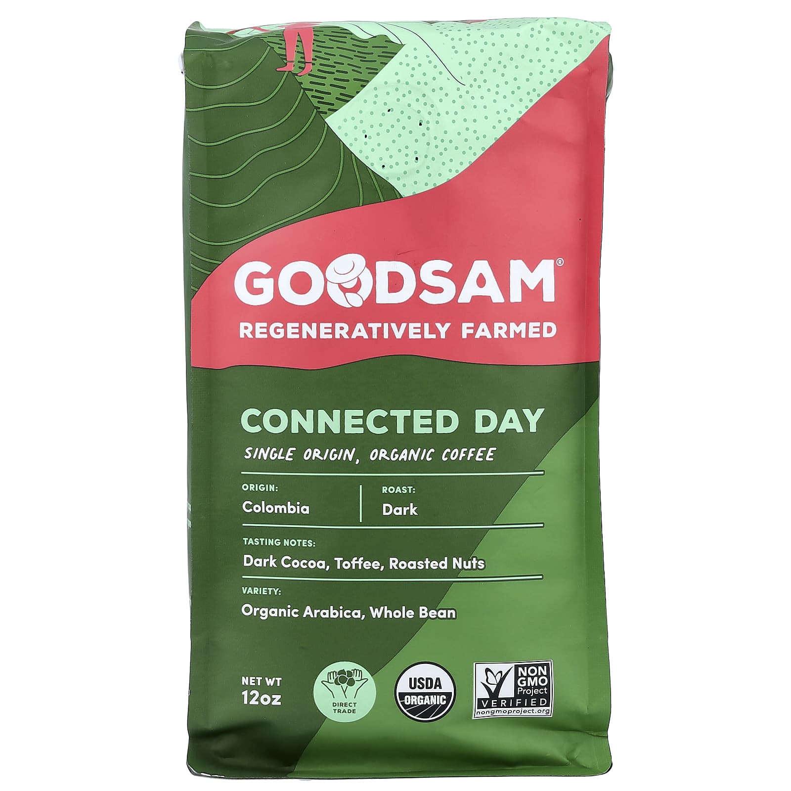 

GoodSam, Single Origin Organic Coffee, Connected Day, Whole Bean, Dark Roast, 12oz