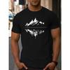 Men's Summer 100% Pure Cotton Fashionable Casual Loose Fit Plus Mountain Reflection Printed Round Neck Short Sleeved T-shirt Top