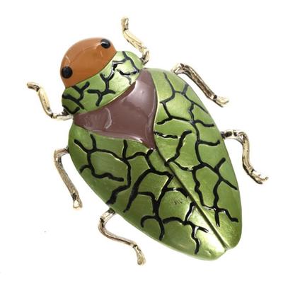 [Q5766] - Golden Green 'Scarabée' Designer Brooch - 50x35 Mm