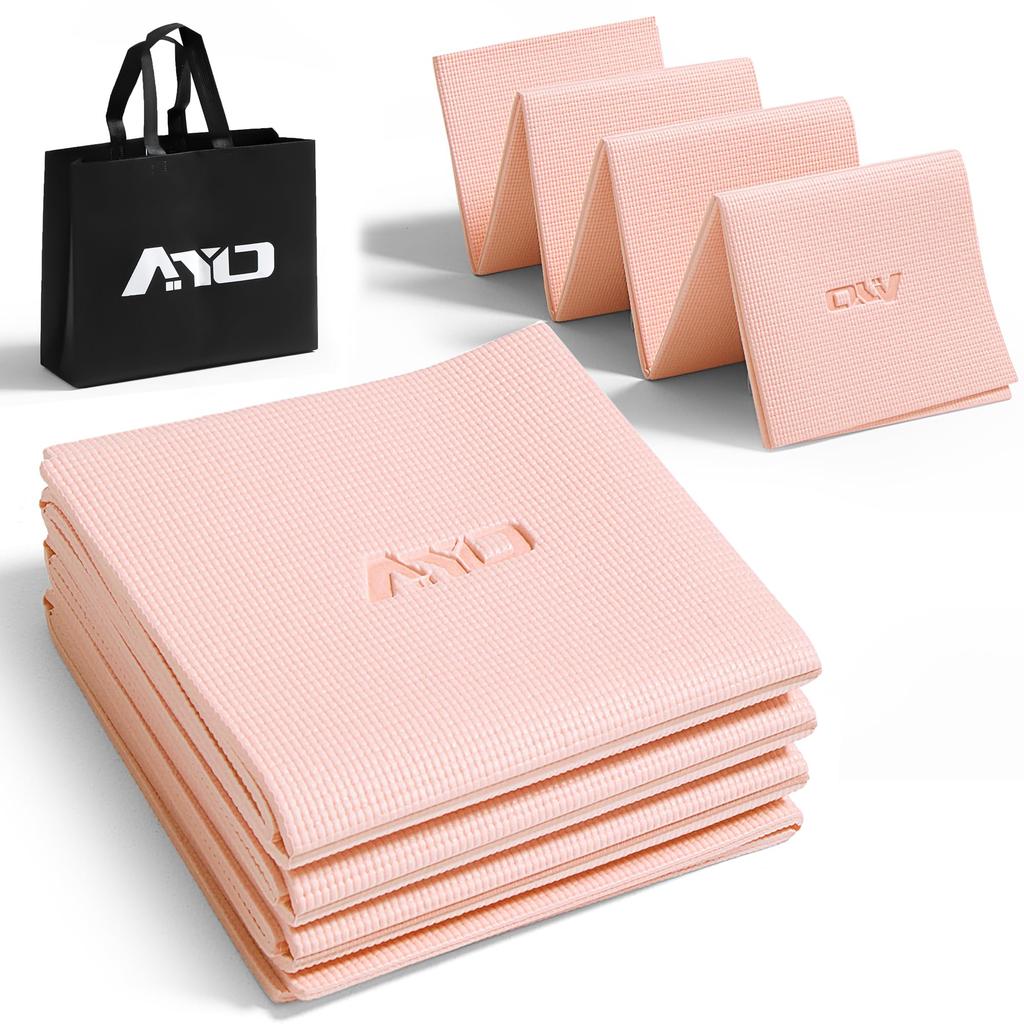 AYO Folding Yoga 6mm with Yoga Mat Bag Ideal for and Light Pink Mat, Thick, Lightweight, Popular, Portable, Compact, (17361cm), Stretching, Fitness,