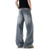 Trendy brand American ripped washed scimitar jeans men's and women's summer retro street loose and versatile wide-leg trousers