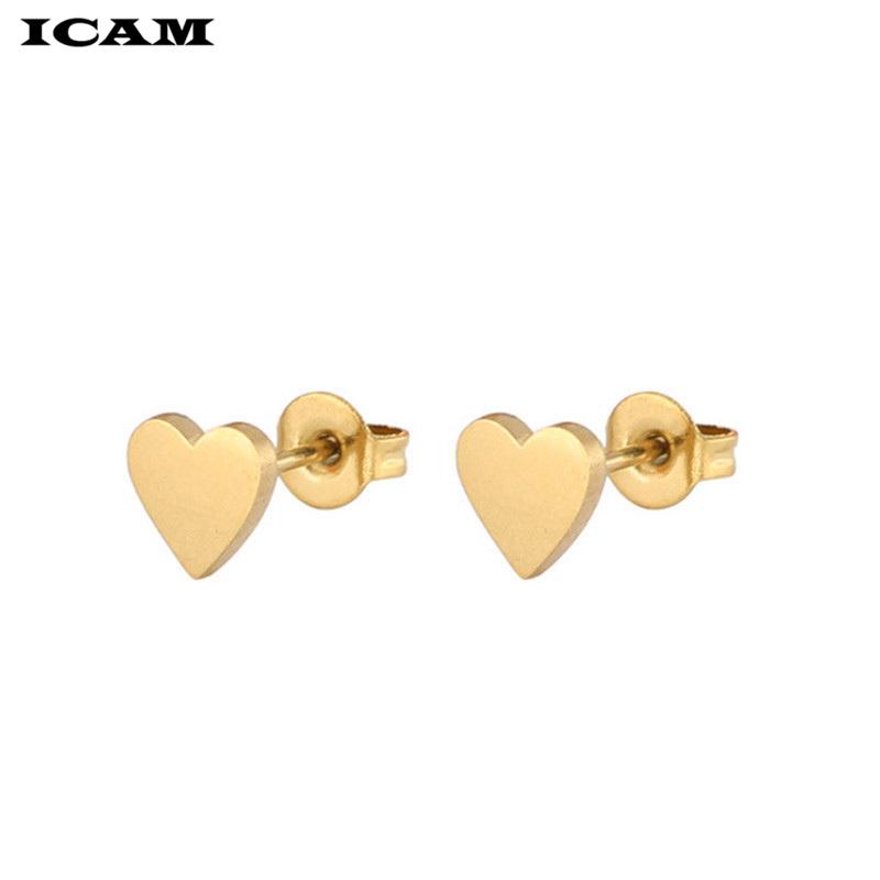 Women Golden Stainless Steel Cute Stud Earrings Carnations for Girlsl Heart T Earrings Minimalist Jewelry