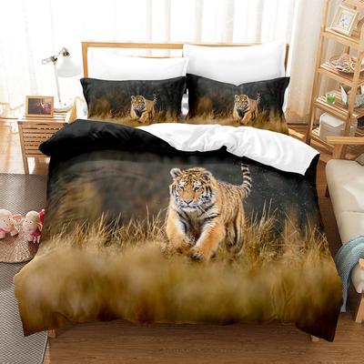 Juego de tres piezas de impresión 3D, Serie Tigre Imagen Impresión Digital Juego de Cama