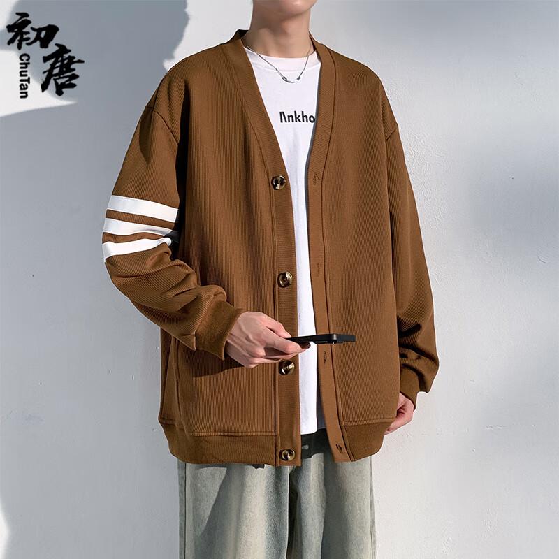 

Men s Japanese Retro Color-Block V-Neck Cardigan 2XL