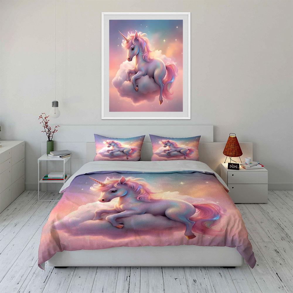 Magical Unicorn on Cloud Bedding Duvet Cover Set (1*Duvet Cover 2*Pillowcases, without duvet insert)