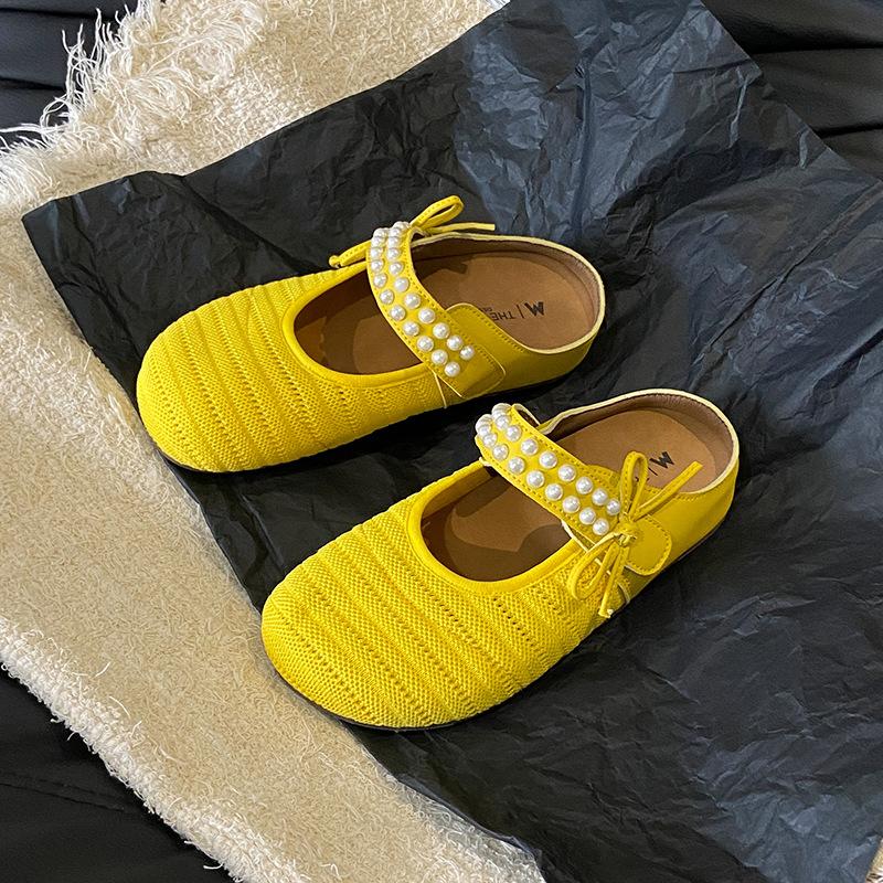 

Leisure style thick-bottomed bag head woven shallow mouth half slippers spring and summer hollowed-out vacation one pedal bag head half drag women s 40 жёлтый