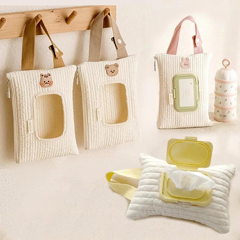 Cute Cartoon Bear Tissue Box Travel Car Portable Handheld Storage Bag Towel Cover Newborn Hanging Bag For Cart Accessories