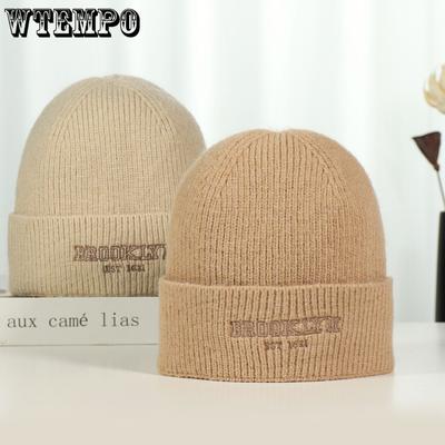 Autumn and Winter Couple Knitted Hats with Embroidered Letters Outdoor Cycling Warm Knitted Hats