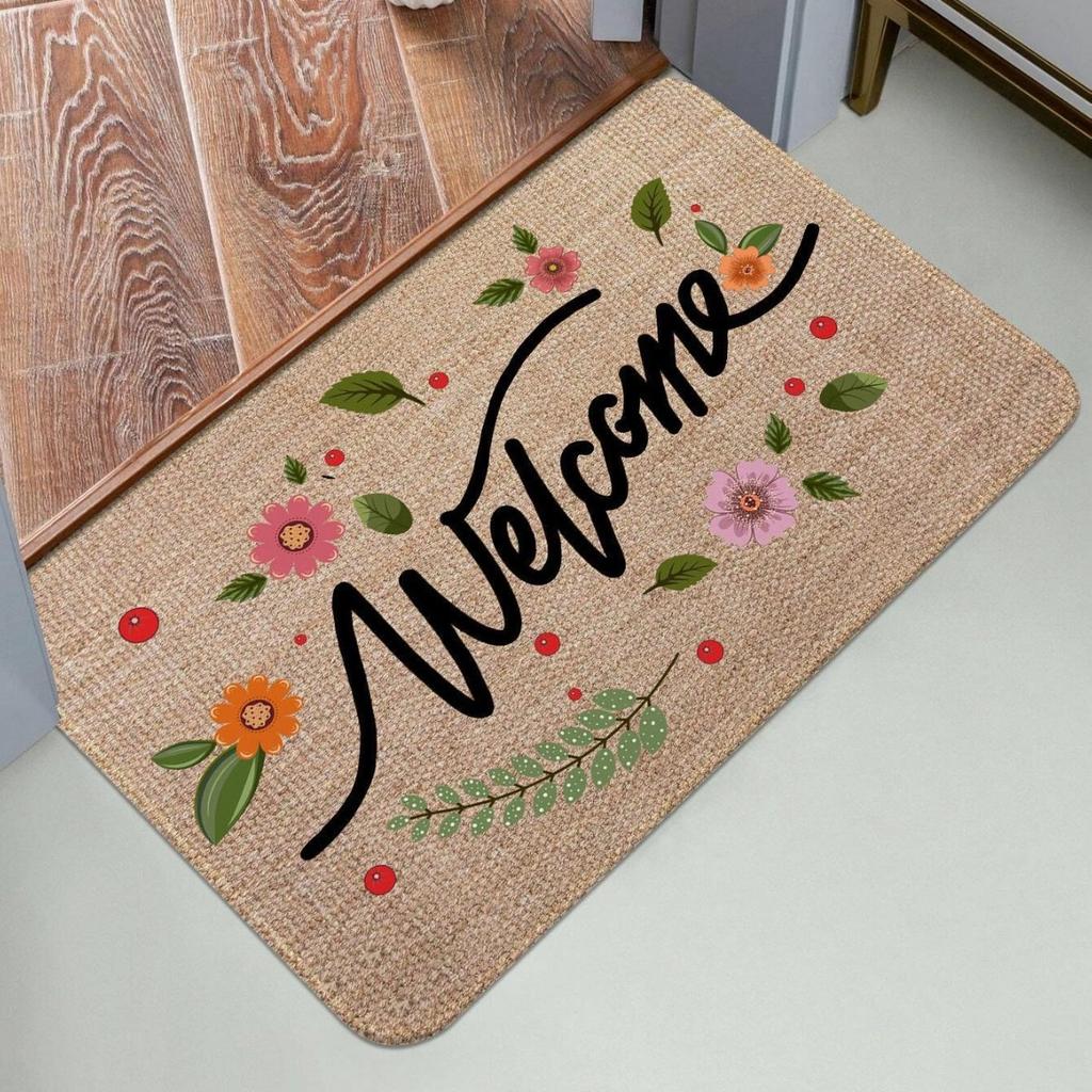 Inspirational Quote Floral Welcome Door Mat English Word Pattern NonSlip Rug for Entryway Bedroom Door Mat Home Decor
