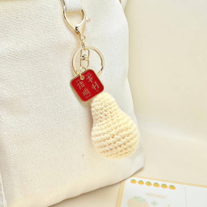 Handmade Crochet Fruit Keychain: Persimmon & Apple Pendant Souvenir Gift