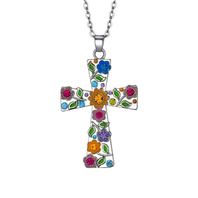 Geometric Cross Flower Pendant Necklace For Women With Vintage Style Jewelry