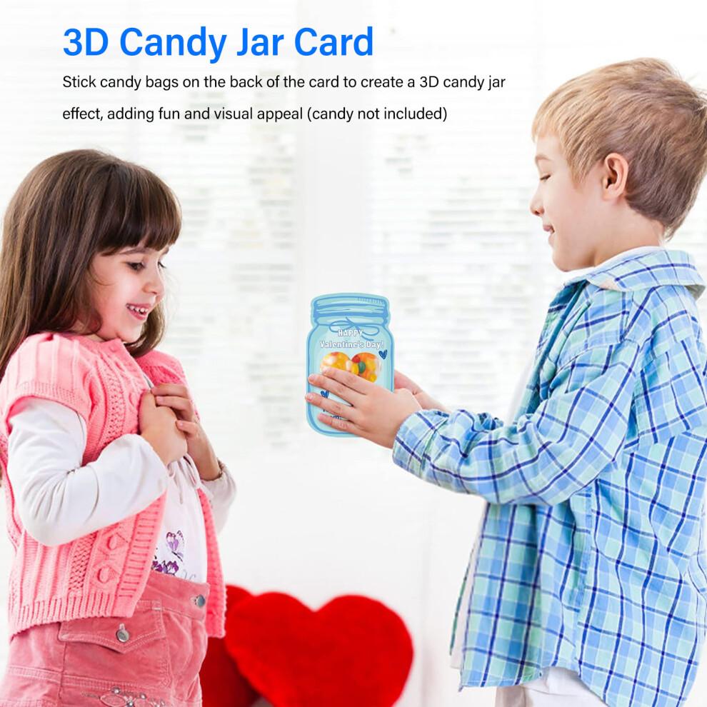 Ensemble de Cartes de Saint-Valentin pour Enfants - 30 Modèles de Bocal avec Adhésifs & Sachets