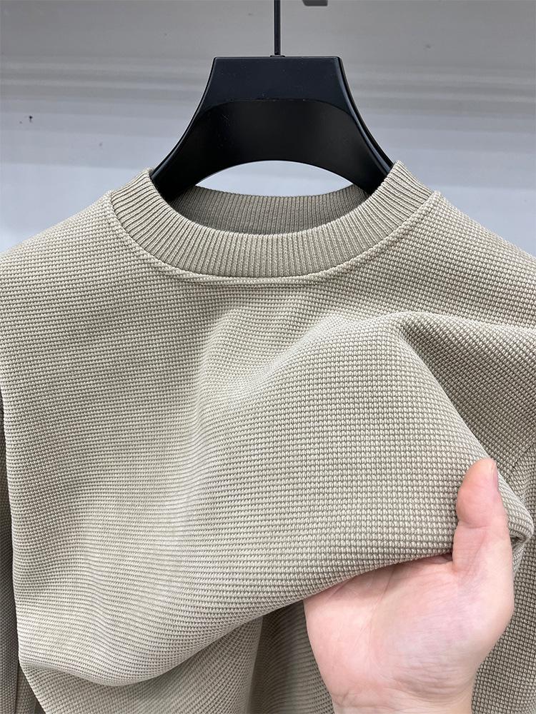 Men's Premium Fleece-Lined Sweatshirt: Warm, Thick, Solid Color, Round Neck, Long-Sleeve Base Layer for Autumn & Winter.