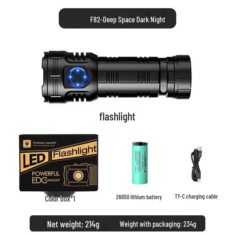 Rechargeable Ultra-Bright Eight-Eyed Monster Flashlight with Red Warning Light for Outdoor and Household Use