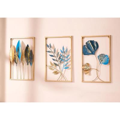 Metal Leaf Wall Hanging Decor | Nature-Inspired Leaf Design | Easy Installation (Set of 3 | Gold)