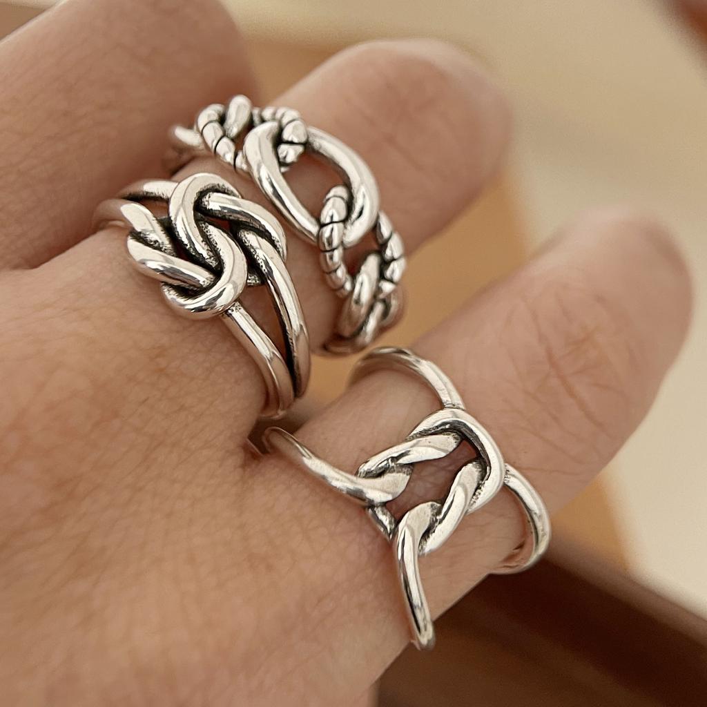 925 Sterling Silver Rings for Women Couple Minimalist Handmade Simple Retro Chain Ring Party Jewelry Gift Prevent Allergy