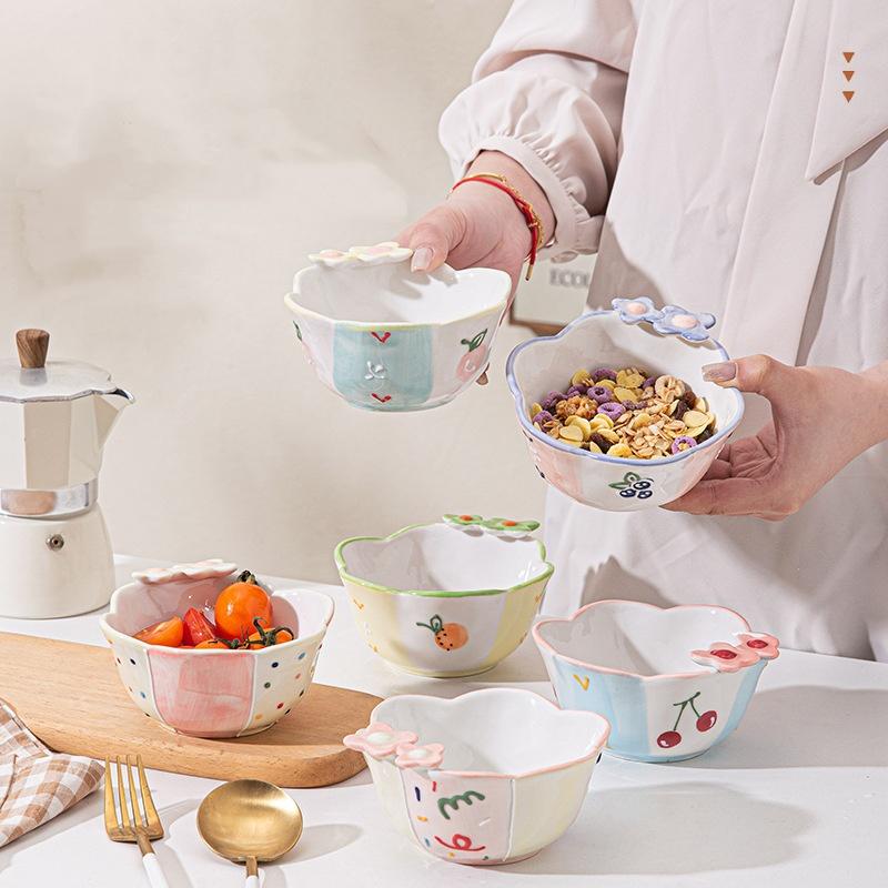 Factory Direct Lelyi Ins Cartoon Cute Girlish Ceramic Bowl High-value Fresh-style Cereal Bowl