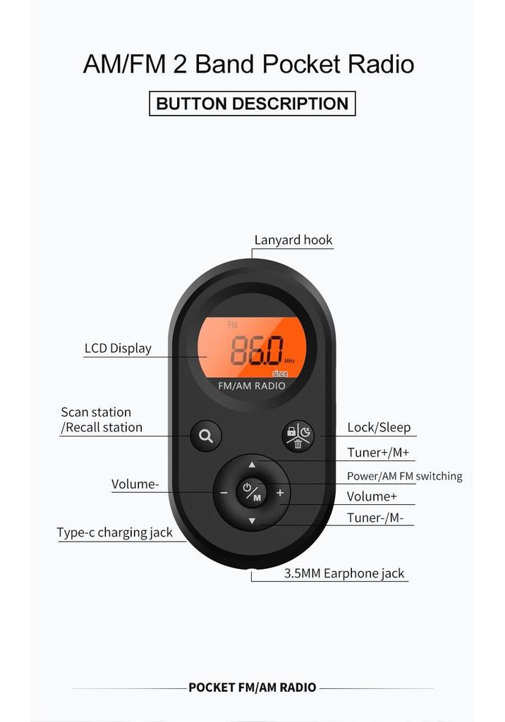 Portable Rechargeable FM/AM Mini Radio with Earphones - Pocket-Sized for Seniors, Meetings, or Running