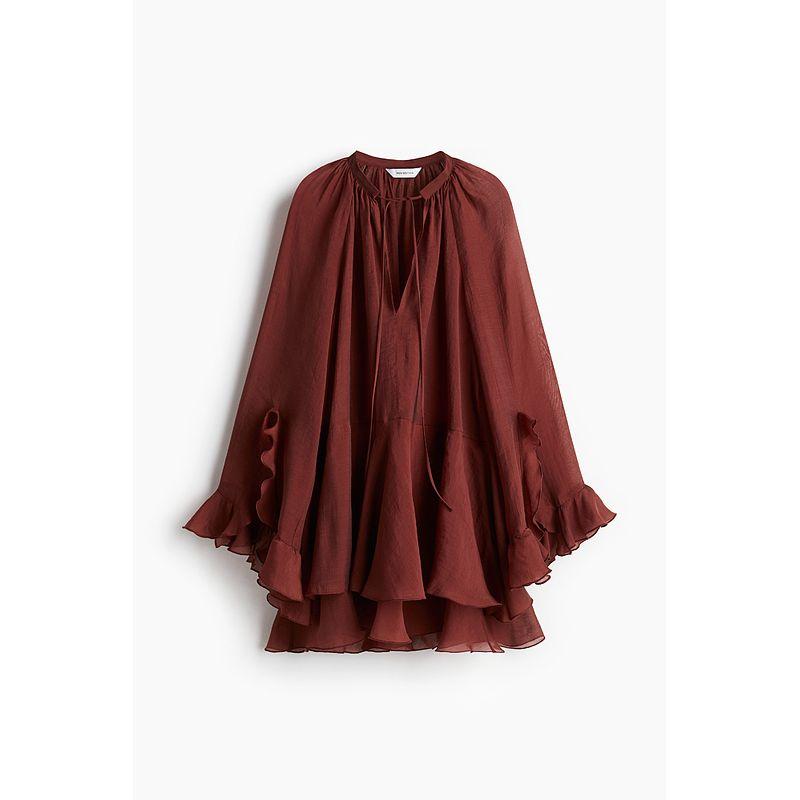 

HM 2025 Summer New Arrival Women s Clothing Ruffles Dress 1291698 Rust red 160/88