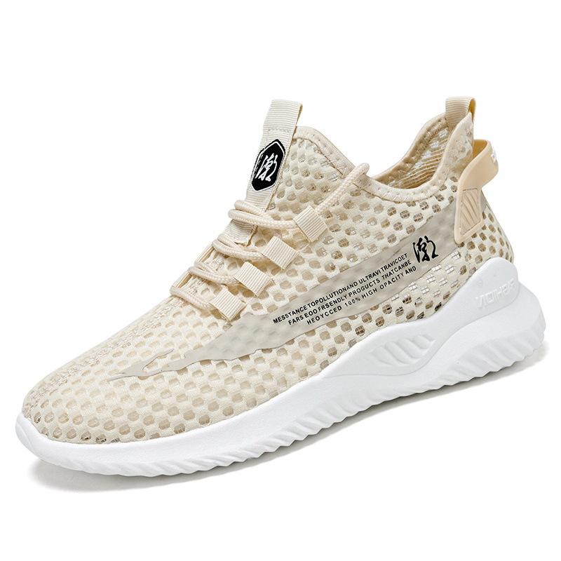

2025 летняя новая мужская повседневная спортивная обувь модные кроссовки для бега для подростков и студентов с сетчатой полой подошвой универсальная мужская обувь 44 бежевый