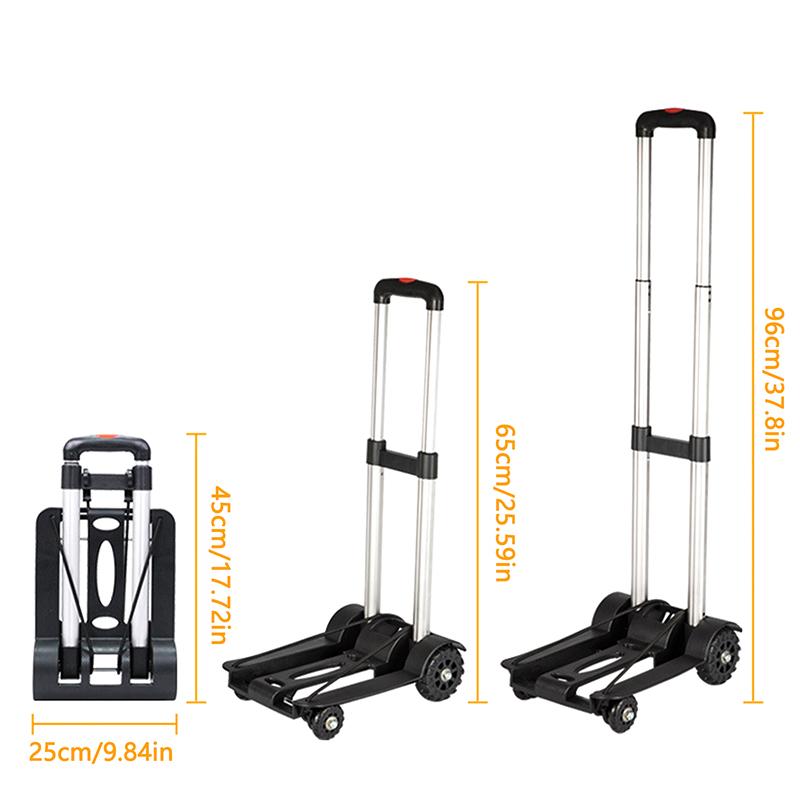 Cărucior pliabil cu 4 roți, cărucior de cumpărături, cărucior pentru alimente, cărucior pentru bagaje, aliaj de aluminiu, mic, ușor, cărucior manual pliabil