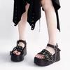 Damen Schnallen Plateau Sandalen Kettendekor Gothic Sommer Schuhe Damen Dicke Sohle Keilabsatz Sandalen Sandalias De Mujer