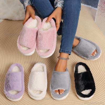 Autumn Winter Women's Plush Slippers Indoor Home Warm Slides Comfortable Flat Shoes Slip On Pantuflas Mujer Faux Fur Slippers