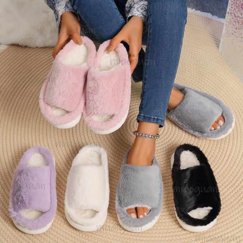 Fashion Autumn Winter Women's Plush Slippers Indoor Home Warm Slides Comfortable Flat Shoes Slip On Pantuflas Mujer Faux Fur Slippers