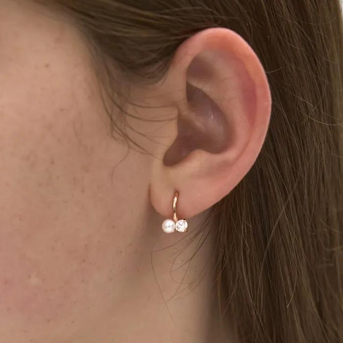 14K 18K Pearl White Stone One-Touch Earrings (Pair)