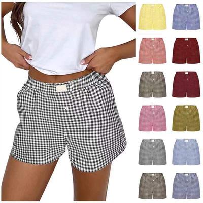 Women's High Waisted Casual Elastic Loose Retro Checkered Shorts