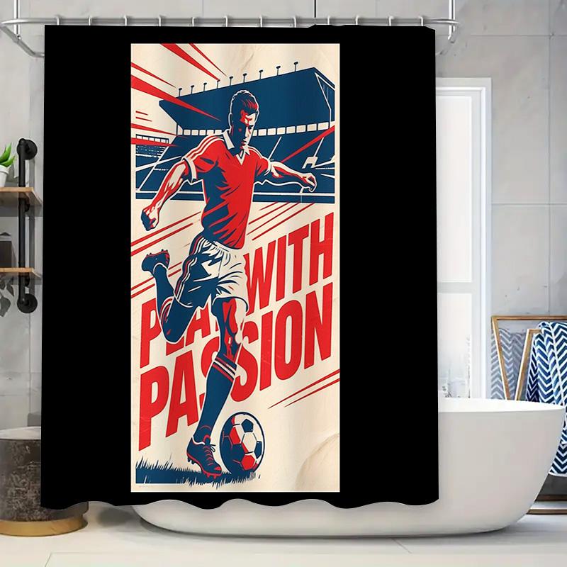 

Football Shower Curtain Sports Fan Decor Soccer Team Gift Bathroom Decor Patterned Backdrop Wall Hanging W60H190(CM)-1 Pcs