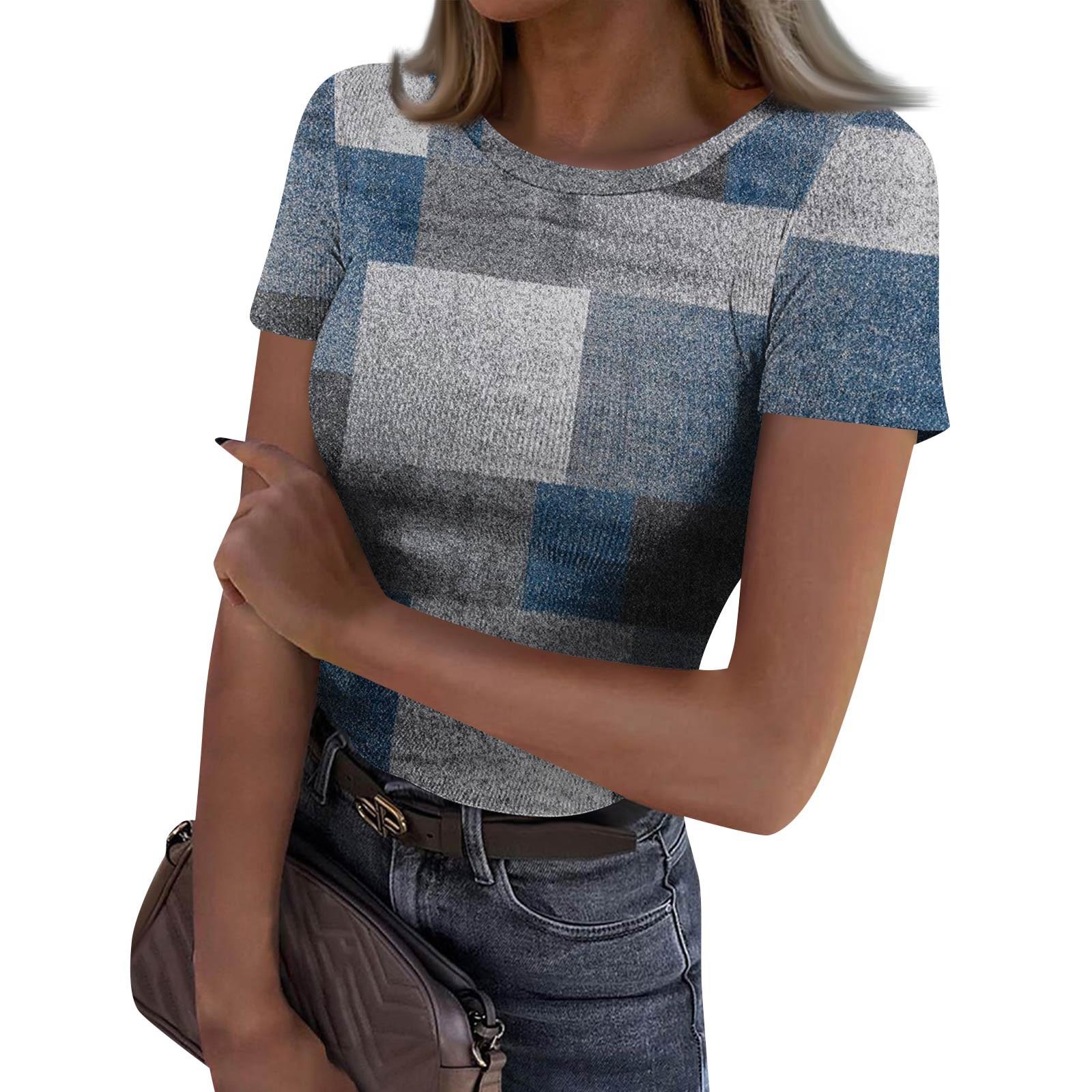 

Женская узкая футболка, модный повседневный свитер с круглым вырезом и коротким рукавом M