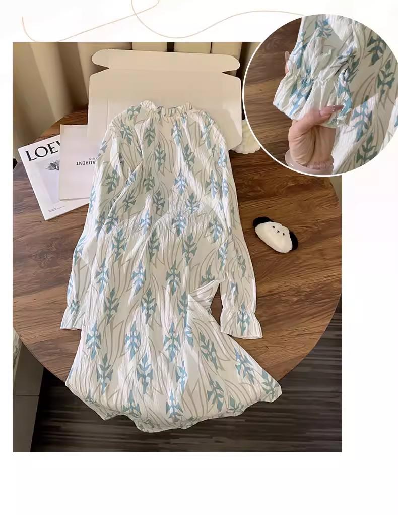 2026 Spring Cloud Cotton Long Sleeve Tie-Up Nightgown - Sweet, Cute, Comfortable Women's Loungewear