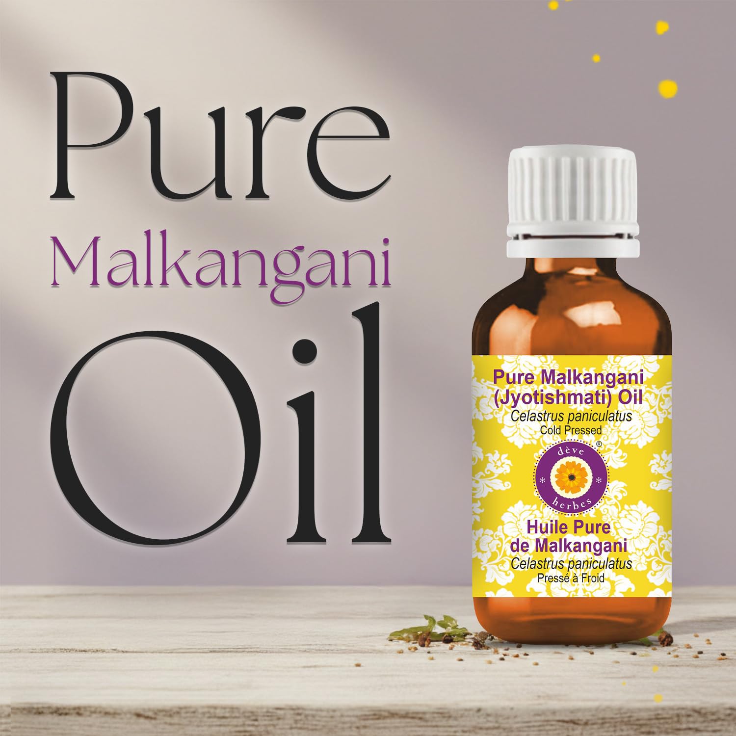 Deve Herbes Czyste Malkangani (Dźjotiszmati) Olej (Celastrus wiechowaty) z zakraplaczem szklanym | Tłoczony na zimno | Wsparcie mózgu i pamięci | Naturalny | Undi white