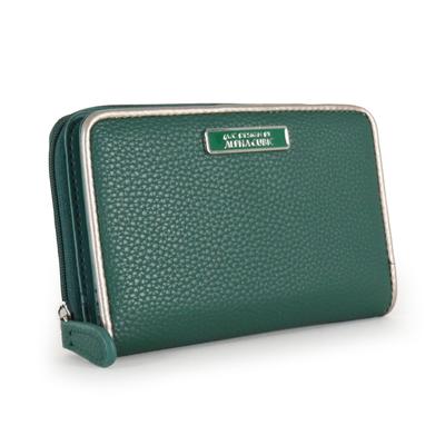 Alpha Cubic Bifold Wallet with Round Removable Card Large Green Women's Zipper, Case, Capacity, High-Quality Look,