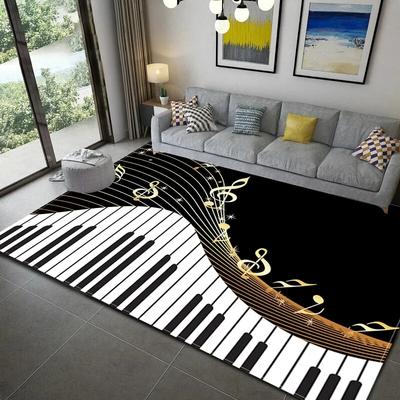 Tapis Série Thème Musical Notes de Piano Décoration Maison Chambre Salon Grande Surface Tapis Chambre Chevet Tapis de Sol Antidérapant