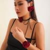 Romantic Kpop Big Rose Flower Clavicle Chain Necklace Bracelet Stud Earrings Women Goth Adjustable Rope Choker Y2K Jewelry Set