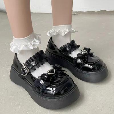 Fashion Lolita Shoes Lace Trim Women Japanese Shoes Platform Mary Janes Ladies Cosplay Patent Leather Gothic Shoes 2024 Jk Uniform Shoe