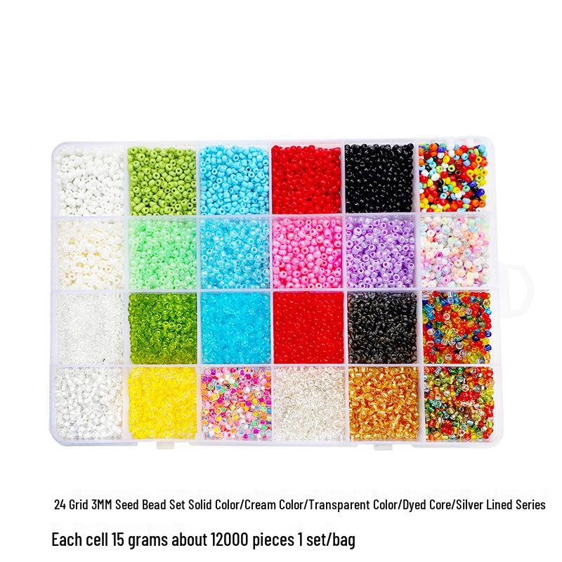 Sada 24 barevných skleněných rokajlových korálků: Jednobarevné korálky s barveným jádrem pro DIY šperky