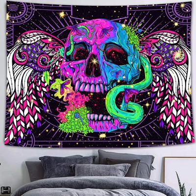 Neon Color Skull Tapestry Sea Life Plant Animal Tapestry Pyramid Wall Hanging Beach Mat Room Aesthetic Decoration Home Decor