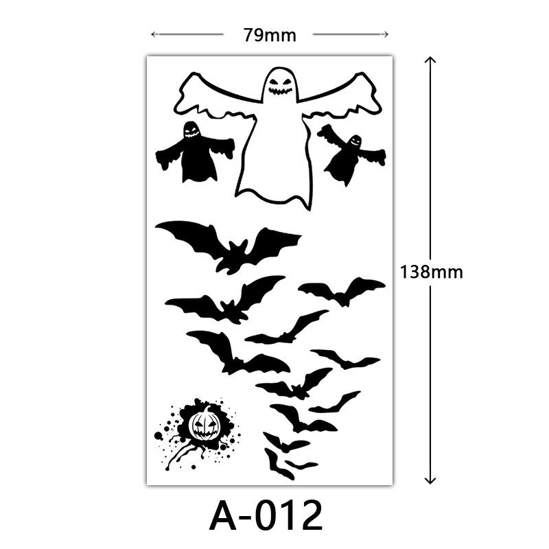 Halloween Tattoo Sticker, Skull Reaper Sickle, Black Bat Tombstone Pumpkin Tattoo