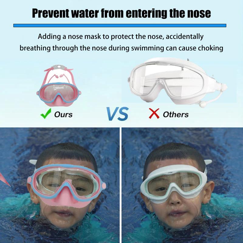 Occhialini da nuoto a tenuta stagna con copri naso Ampia visione a 180° Maschera subacquea Antiappannamento Per snorkeling Piscina Lago Giochi d'acqua