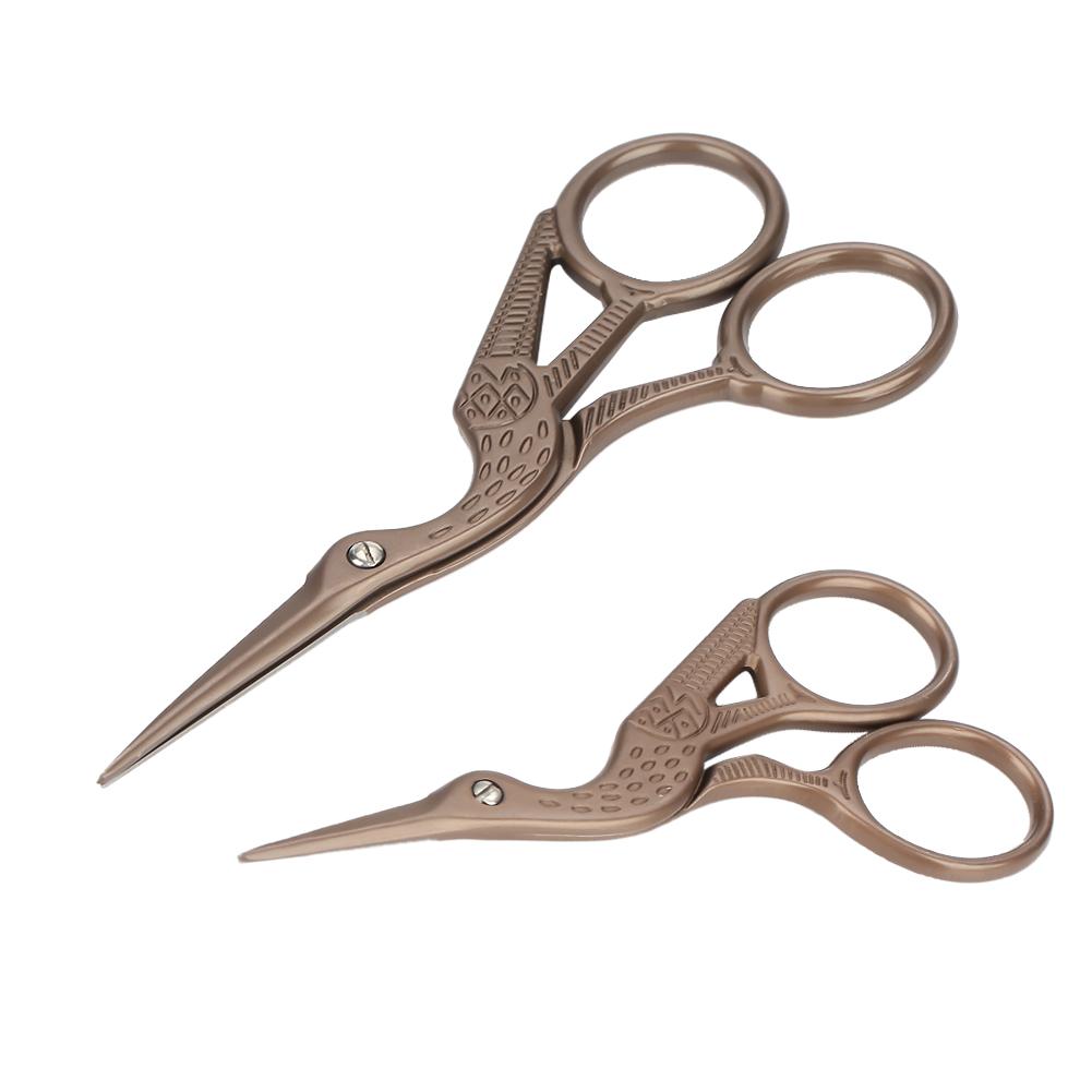 Retro Titanium Black Stainless Steel Carving Crane Shape Two Sizes Sewing Scissors