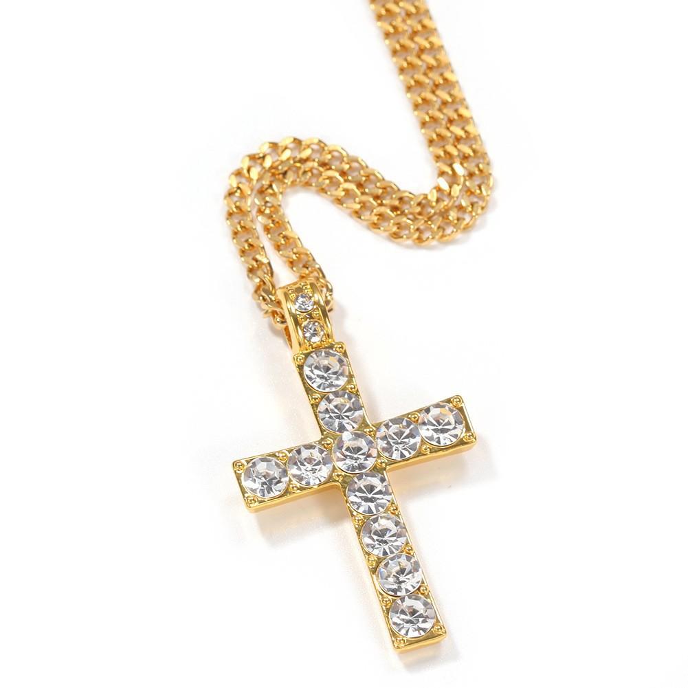 Hip Hop Cross Necklace Pendant Unisex Alloy Material Niche Personality Diamond Pendant Necklace