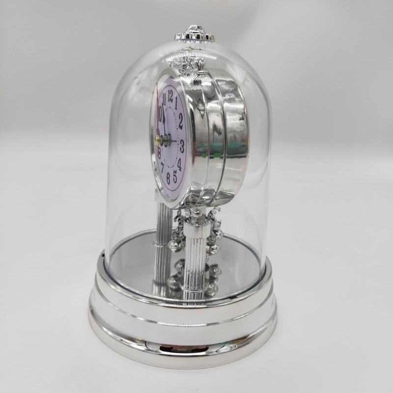 Europäische Retro-Tischuhr Antike Runde Leise Wecker Schreibtischuhr mit Klarer Uhrenabdeckung für Schlafzimmer Wohnzimmer Dekorationen