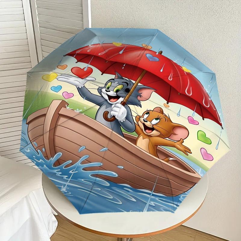 1pc Tom and Jerry Automatic Open/Close Umbrella Compact Folding Umbrella with 8-Rib Shaft Lightweight Esign, for Women/Men1152A